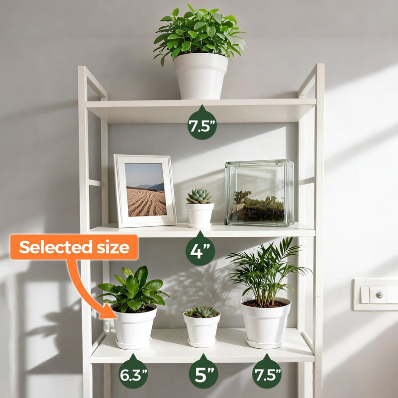 T4U 6 Inch Plant Pot 8-Pack, Plastic Planter with Drainage Hole and Saucer, Decorative Nursery Pots Bulk for African Violet, Snake Plant, Succulent, Herb and Plants Indoor (8 Pcs 6" Pots, White) - Image 5